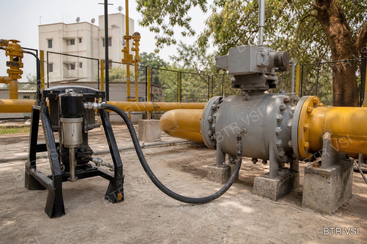 Technician equipment connected to a gas ball valve on a live city network