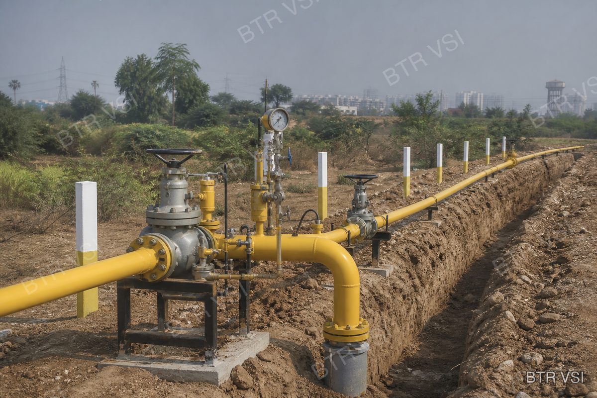 New city gas distribution pipework and valves under commissioning