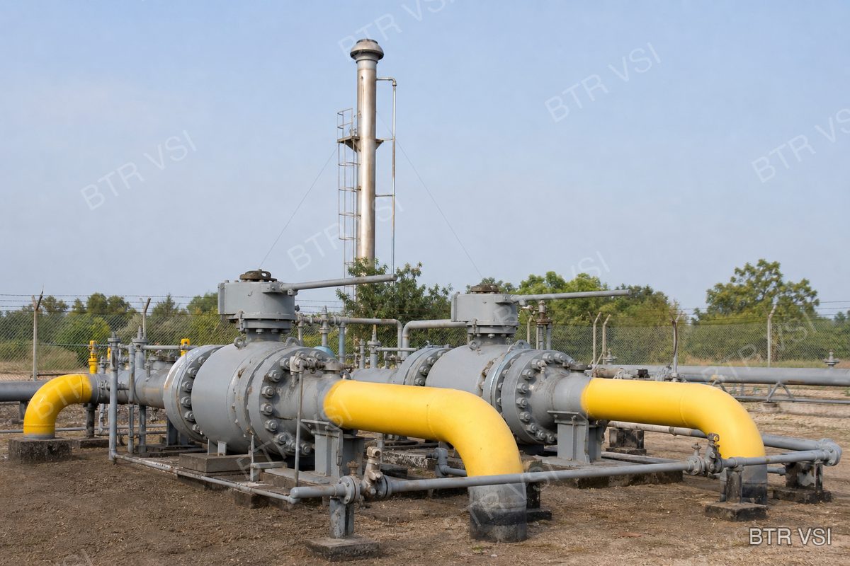 Twin ball valves and bypass pipework at a gas transmission sectionalising station