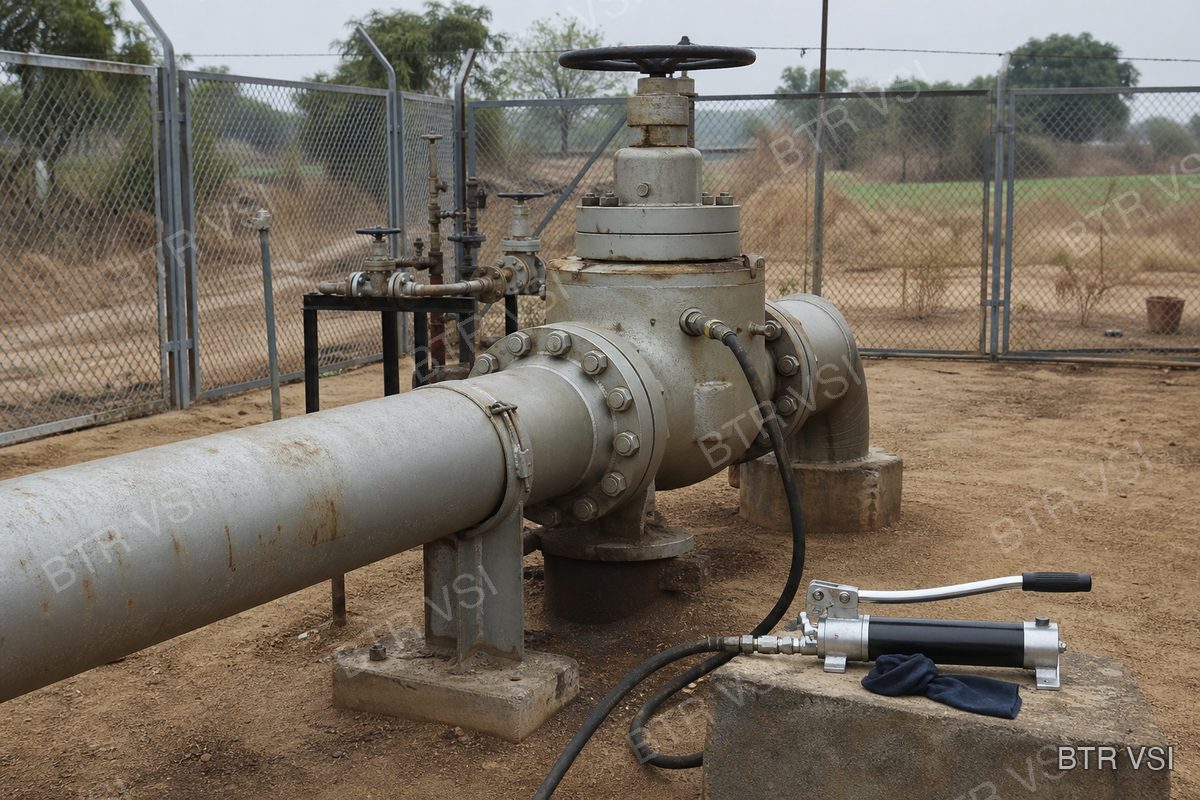 High-pressure sealant injection gun connected to a pipeline sectionalising valve
