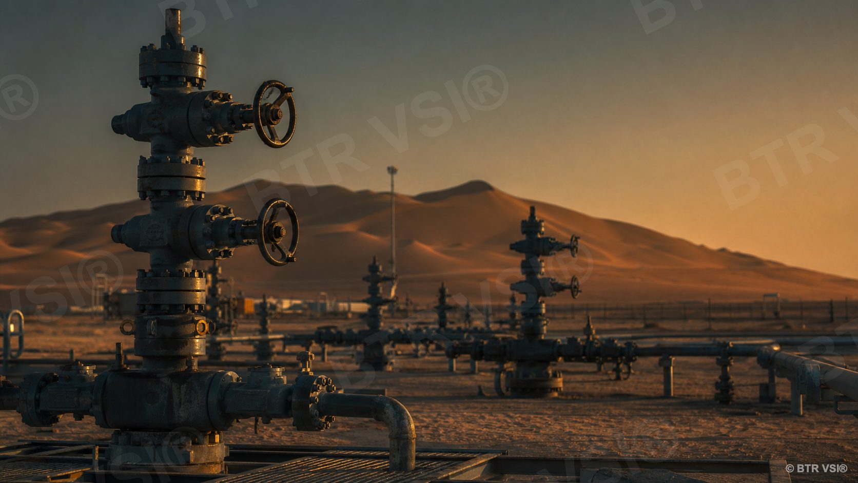 Desert oil and gas gathering facility in the Middle East