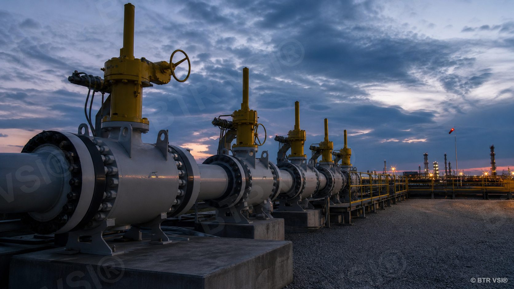 Industrial valve maintenance team working on installed pipeline valves