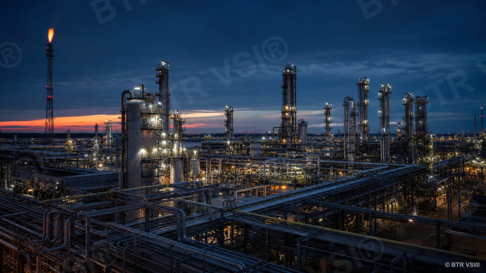 Refinery and petrochemical complex at blue hour